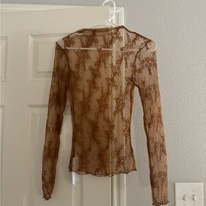Sheer Lace Blouse in Brown